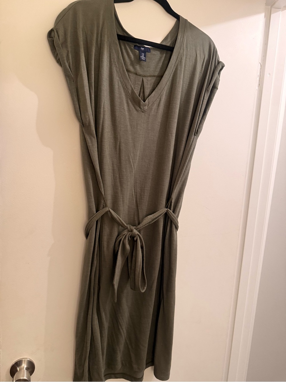 GAP Olive Green V-Neck Tie-Waist Dress